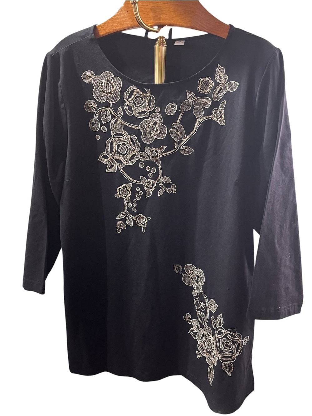 Bob Mackie NEW Black Tunic with Gold Floral Embroidery Wearable Art XL